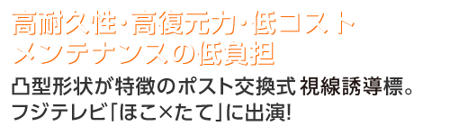 高耐久性･高復元力･低コストメンテナンスの低負担ー凸型形状が特徴のポスト交換式視車線分離標。フジテレビ「ほこ×たて」に出演！